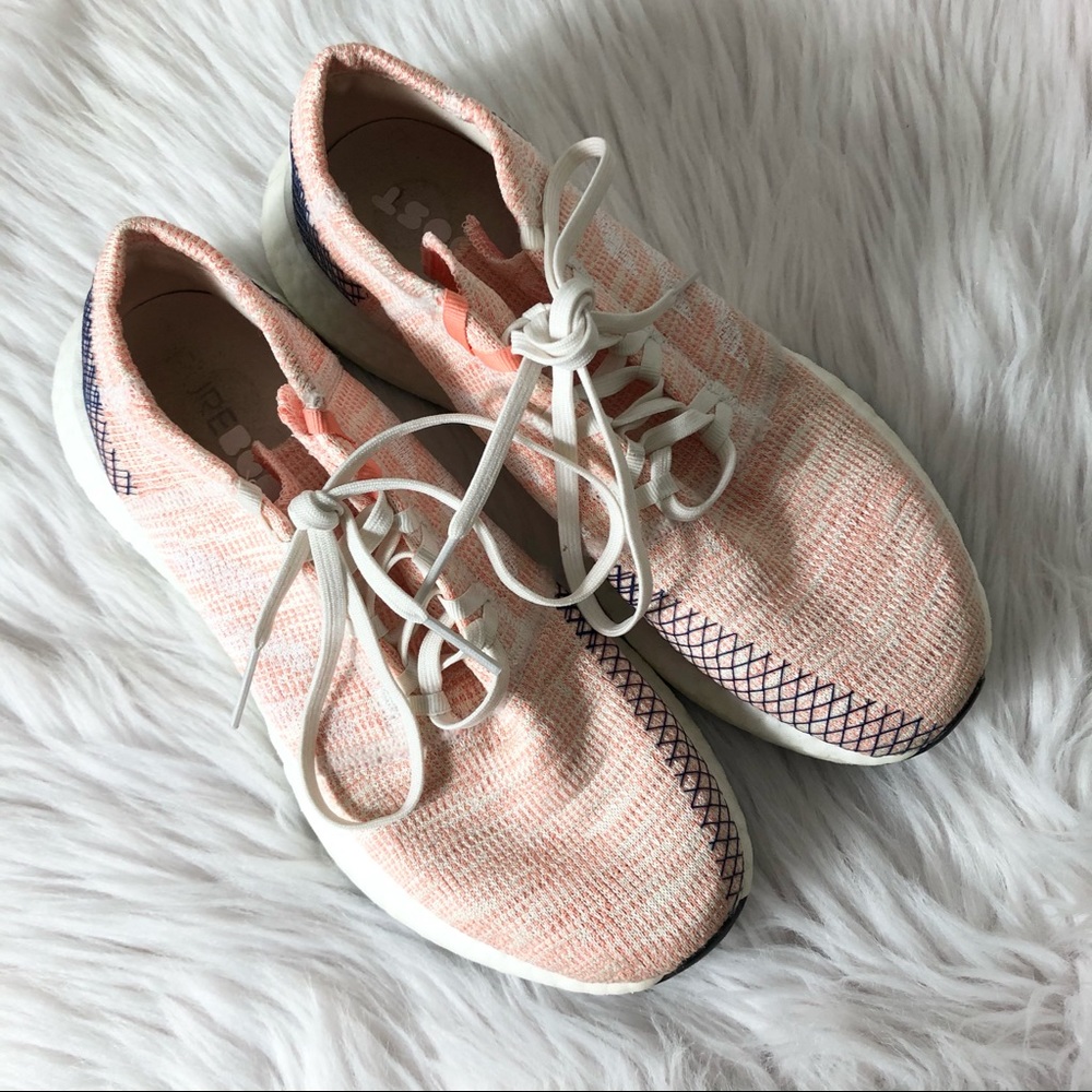 adidas Pink Knit Athletic Shoes with White Laces